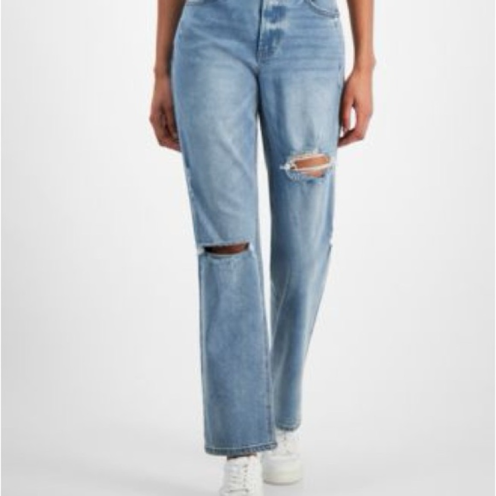 Tinseltown Juniors' Relaxed Ripped Straight-Leg Jeans Size 7